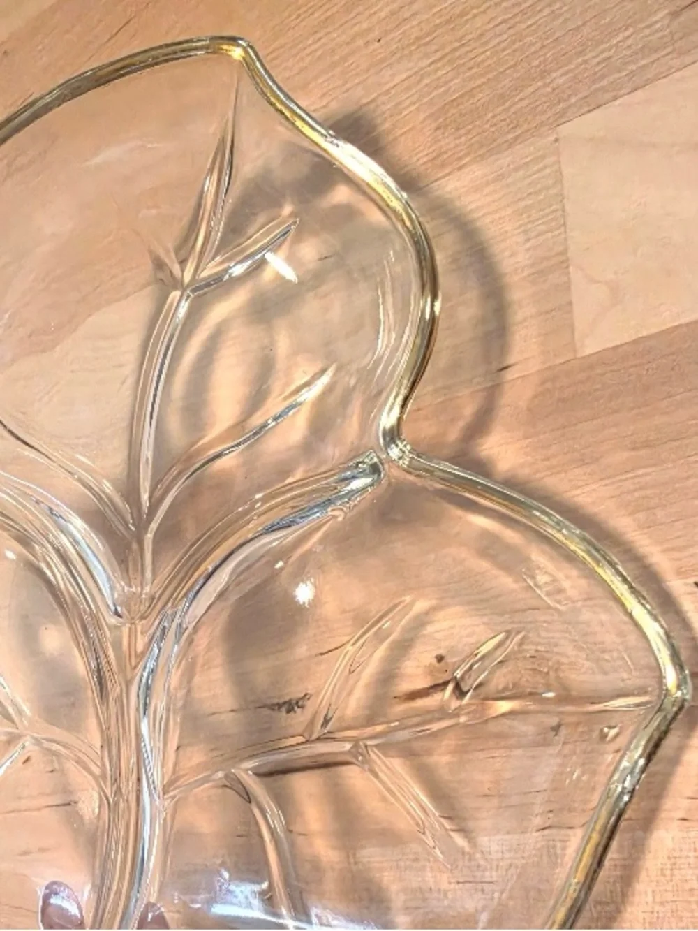 Vintage Hazel Atlas Fall Autumn clear Leaf-Shaped Glass Serving Tray Home Dining